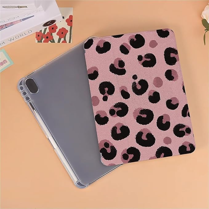 Pink Leopard Ripple Case Compatible with iPad 9th 8th 7th Generation 10.9 Inch 2021/2019/2018Funny Cover with Trifold Stand + Pencil Holder for Boys GirlsiPad 10.9in 2022
