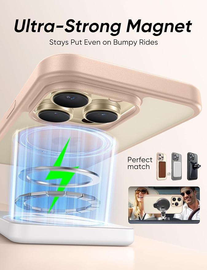 MAGIC JOHN 360° Rotatable Magnetic Invisible Stand for iPhone 14 Pro Case [Anti-Slip Grip] [Compatible with MagSafe] 16FT Shockproof for iPhone 14 Pro Case with Kickstand Rose Gold