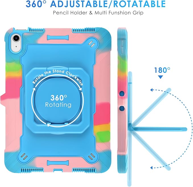DETUOSI Case for iPad (A16) 11th Generation 11 Inch 2025 Shockproof Cover with 360°Rotatable Stand &amp Shoulder Strap Heavy Duty Case for iPad 10th Gen 10.9 Inch Camouflage Blue