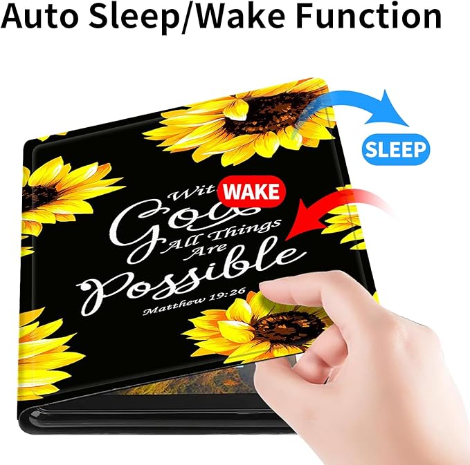 Case for iPad (A16) 11th Generation 11 Inch (2025)/ iPad 10th Generation 10.9 inch 2022Slim PU Leather Smart Cases Covers with Auto Wake/Sleep-Sunflower Matthew 19:26