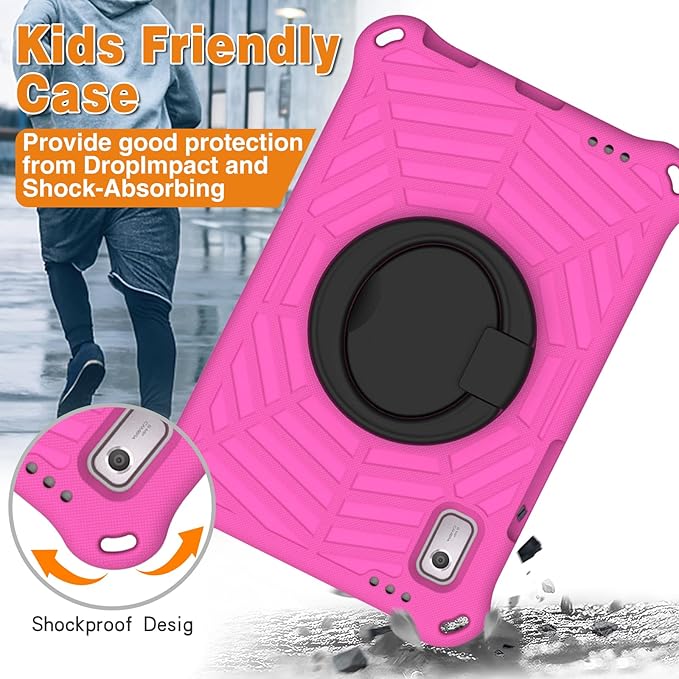 Compatible with Lenovo Tab M9 9.0 inch (TB-310FU) 2023 Case Tablet for Kids Light Weight EVA Rugged Shockproof Full Cover 360 Rotating Handle Stand Case (Rose Red)