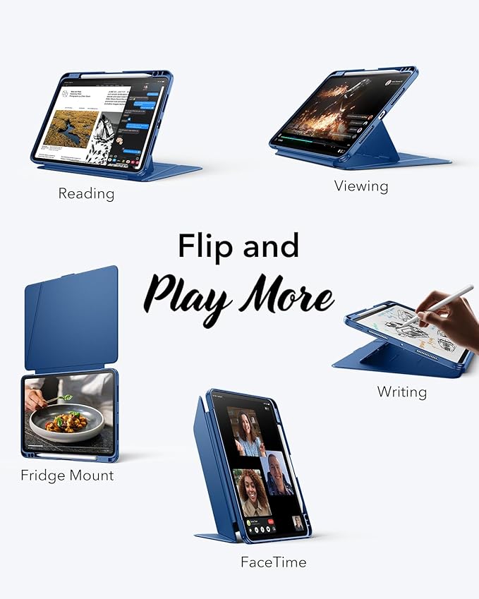 ESR for iPad Pro 11 Inch Case (M5/M4) 2025/2024 Vertical Stand Cover Multi Stand Angles Ultra-Stable Case with Pencil Holder Flip Series Blue