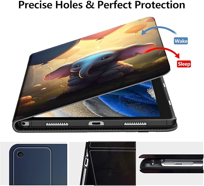 DIGTIALLL Case for Amazon Kindle Fire HD 8 &amp 8 Plus Tablet (12th Generation/10th Generation 2024/2022/2020 Release) PU Leather Smart Protective Cover with Auto Sleep/WakeCute Elephant