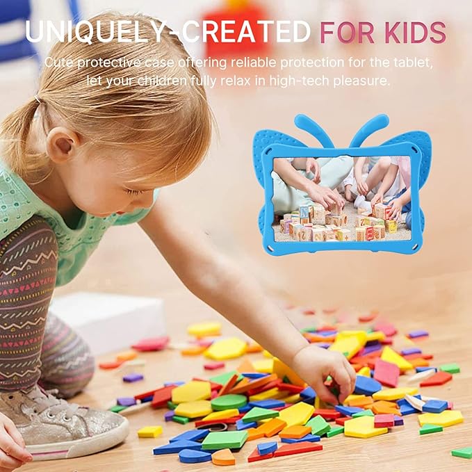 Kindle Fire Max 11 Tablet Case for Girls With Butterfly Pattern Kickstand Light EVA Full Body Rugged Shockproof Kid-Proof Protection - Blue