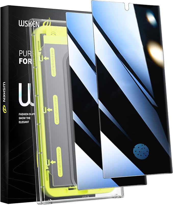 WSKEN for Samsung Galaxy S24 Ultra Privacy Screen Protector 24 Degree [Auto-Dust Removal] [Fingerprint Unlock Support] Full Coverage HD Tempered Glass Film with Dust Clean Installing House2 Pack