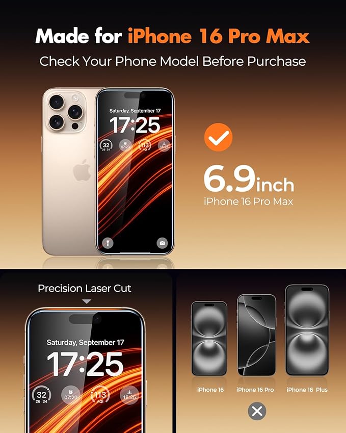 UNBREAKcable 2 Pack for iPhone 16 Pro Max Screen Protector AR Anti Reflection 9H+ Tempered Glass Anti-Glare Enhanced Clarity Anti-Blue Light Polishing Cloth Included