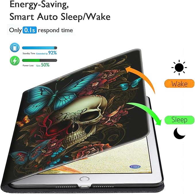 Case for Kindle Paperwhite 12th Generation &amp Kindle Colorsoft Signature Edition 2024 7 inch Lightweight Smart Case Adjustable Stand Protective Cover with Auto Wake/Sleep - Blue Butterfly Skull