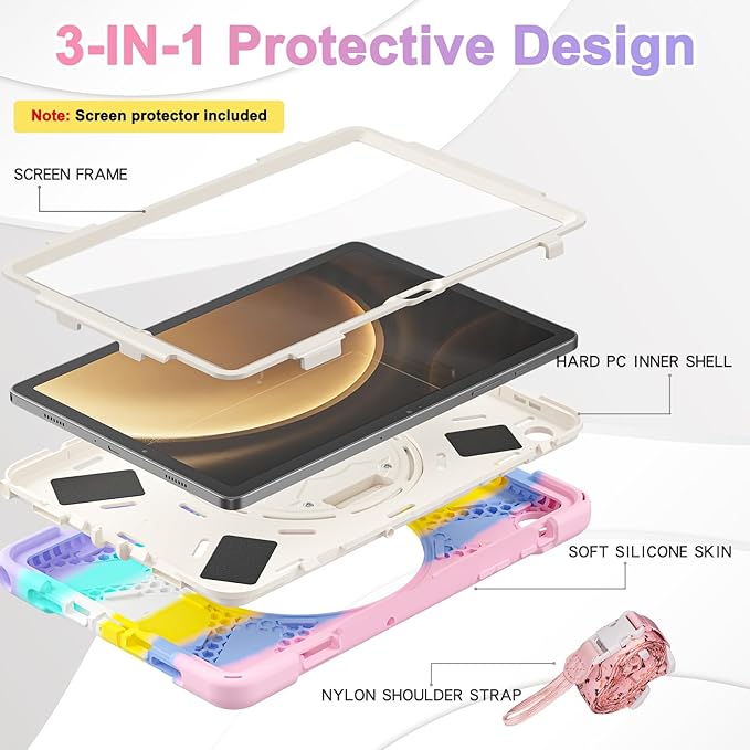 BRAECN for Samsung Galaxy Tab A9 Plus Case 11 Inch 2023 Shockproof Hard Duty Case with Screen Protector &amp360 Rotating Stand&ampHand Strap/Shoulder Strap for Galaxy A9 Plus Tablet-Black