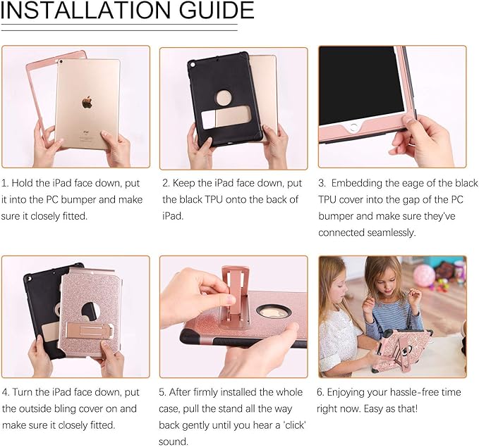 BENTOBEN case for iPad 9th / 8th/ 7th Generation 10.2 ( 2021/2020/2019) Glitter Sparkly 3 Layers Shockproof Kickstand Protective Tablet Cover Rose Gold