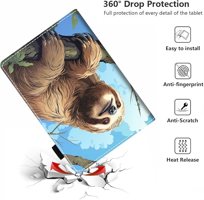 Case for All-New Amazon Kindle Fire HD 10 &amp 10 Plus Tablet 10.1 (13th/11th Generation 2023/2021 Release) - PU Leather Folio Case with Smart Auto Wake/Sleep - Cute Sloth