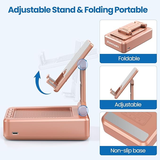 JTEMAN Cell Phone Stand with Bluetooth SpeakerBrithday Gifts for Men WomenPhone Speaker AmplifierKitchen Gadgets for MenPhone Holder for Desk - Rose Gold