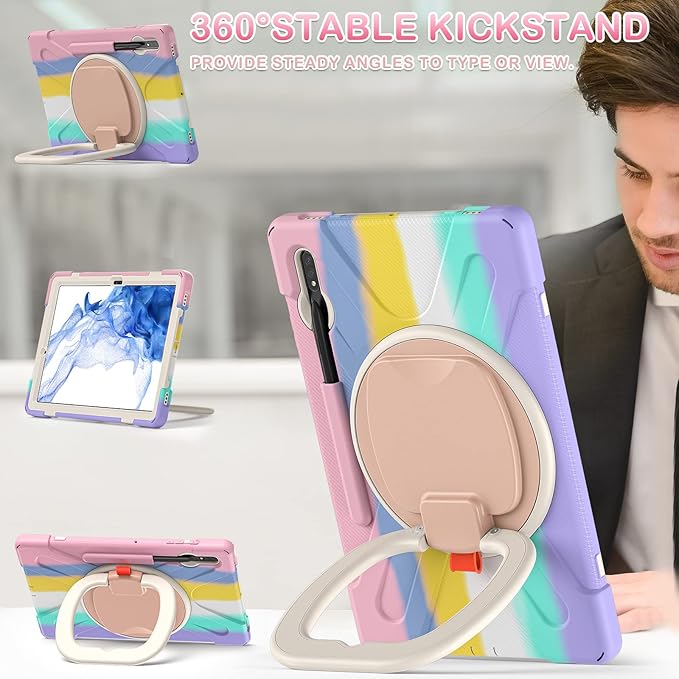 BATYUE Case for Samsung Galaxy Tab S10+ Plus /S9 FE+ Plus /S9+ Plus /S8+ Plus /S7+ Plus /S7 FE 5G 12.4 inch Shockproof Protective Tablet Case with Shoulder Strap Kickstand Pink
