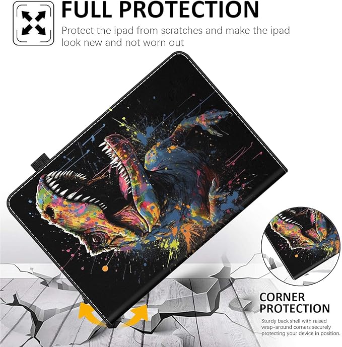 Case for Amazon Fire HD 10 Tablet (9th/7th/5th Generation2019/2017/2015 Release) Multi-Angle Smart Stand Cover Auto Sleep/Wake for Fire 10.1 InchWatercolor Dinosaur