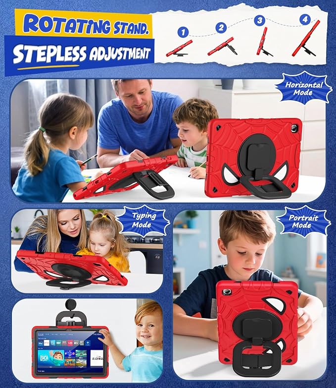 Grifobes Case for Samsung Galaxy Tab A11+ / A9+ Plus 11 inch 2026/2024 Full Body Protection with Screen Protector/Rotating Stand Hand/Shoulder Strap for 11” Tablet Cover Red+Black