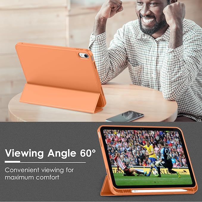 Case for iPad (A16) 11 Inch 2025/iPad 10th Generation 10.9 Inch 2022 Slim Trifold Stand Protective Cover with Pencil Holder and Soft TPU BackSupport Auto Sleep/Wake (New Orange)