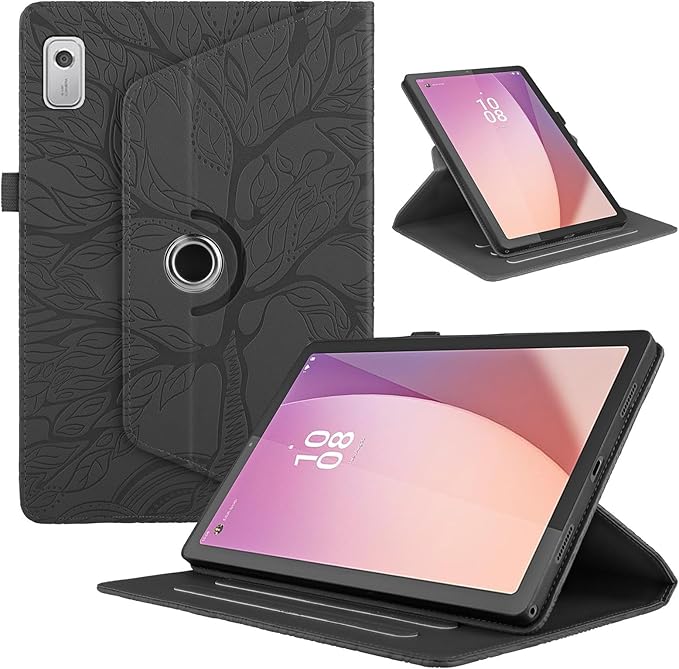 Tablet PC Bags Cases Sleeves Compatible With Lenovo Tab M9 9.0 Inch (Model: TB-310FU 2023 Released) Tablet Case 360 Degree Rotating Stand Foldable Tablet Case Tree Of Life Embossed Shell(Black)