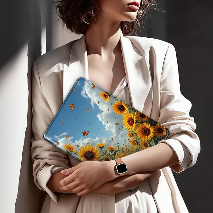 Case for Kindle Fire HD 8 &amp 8 Plus Tablet(12th/10th Gen 2024/2022/2020) 360 Degree Rotating Swivel Stand Flip Cover with Auto Sleep/Wake Sunflower Field