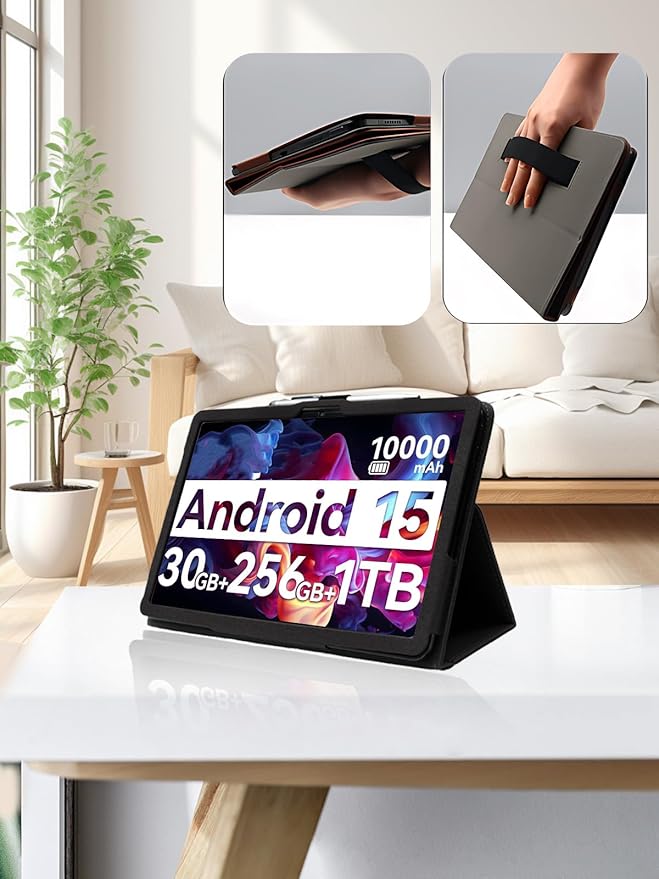 for Urao G140L 2025 14 Inch Android Tablet CaseBOVUGAC Folding Stand Protective Cover with Pencil Holder and Wrist StrapFull Protection Premium PUScratch Resistant(Black)