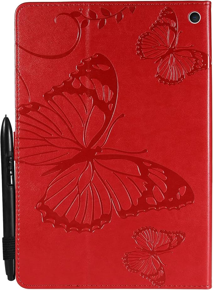 for Kindle Fire HD 10 &amp HD 10 Plus Case 13th/11th Generation 10.1 (2023/2021) Stand Embossed PU Leather Magnetic Wallet Cover with Pencil Holder/Pockets [Auto Wake/Sleep] Red Butterfly