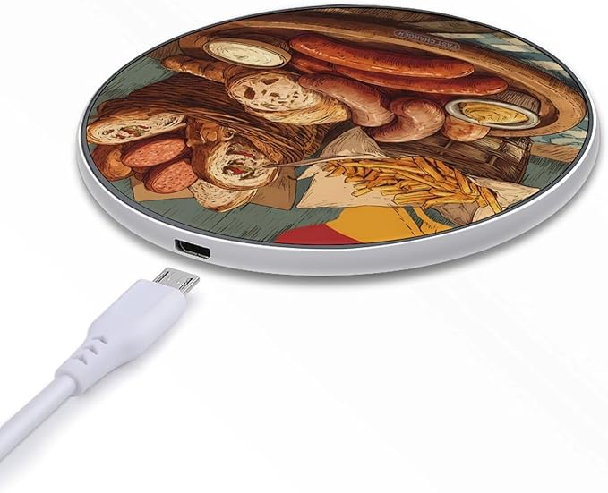 German Sausages French Fries Phone Charger Magnetic Charging Pad Anti-Slip with USB Cable