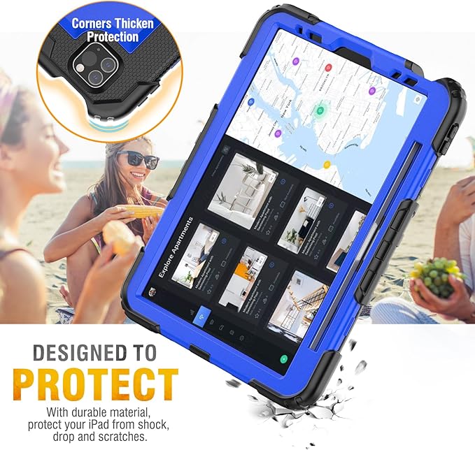 HXCASEAC Case for iPad Air 5th/4th Gen 10.9 inch Shockproof Design with Pencil Holder Screen Protector Hand Strap Protective Air 5/4 Case (A2316 A2324 A2588 A2589 A2591 A2072 A2325) - Blue