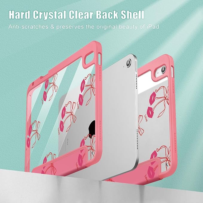 Tuiklol Case for iPad 11 inch (A16 Chip) 2025 Gen 11th / iPad 10.9 inch 2022 10th Gen Buit in Pencil Holder with Shockproof Cover Clear Transparent Back Shell Auto Wake/Sleep Cherry-Kisses