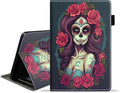 Case for Amazon Kindle Fire 7 Tablet (7 9th/7th Generation 2019/2017 Release) Slim PU Leather Cover with Card Slot &amp Auto Wake/Sleep Sugar Skull Girl Roses