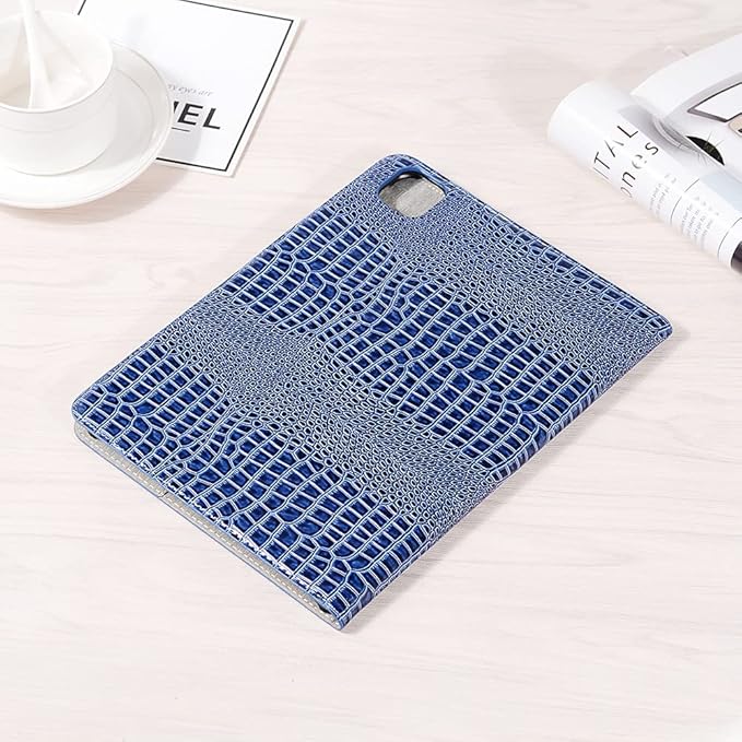 iPad Air 13'' (M4 2026)(M3 2025)(M2 2024) Case iPad Pro-3 4 5 6 (12.9'') Case for Women DMaos Synthetic Crocodile Leather Stand Folio Smart Cover with Pen Holder - Blue