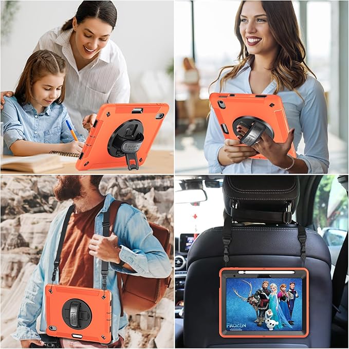 Case for iPad (A16) 11th/10th Generation Case: Protective Cover for iPad 11th Gen 11 Inch 2025 &amp10th Gen 10.9 2022 with Screen Protector- Stand- Shoulder Strap- Handle- Pencil Holder-Orange