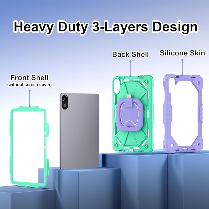 Shoulder Strap Tablet Case for Huawei MatePad 12 X 2024 Heavy Duty Shockproof Protective Cover with Kickstand Handle Shoulder Strap for Women Man Lotus Purple Mint Green
