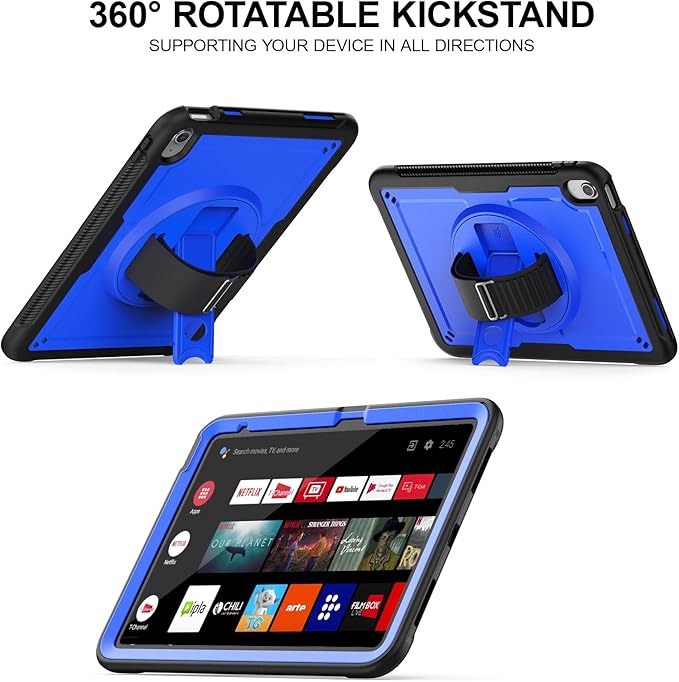 Timecity Case for iPad 11th/10th Generation 2025/2022: with Screen Protector 360 Rotating Stand Hand Strap Shoulder Strap Pencil Holder Full-Body Shockproof Protective Case -Darkblue