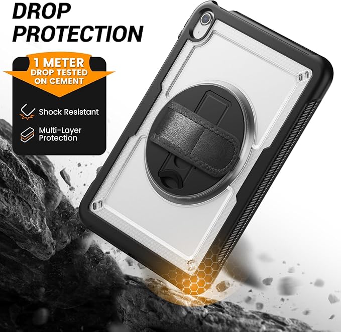 Compatible for iPad A16 Case for iPad 11th/10th Generation Case 11/10.9 Inch 2025/2022 Drop Protection with Screen Protector | 360° Rotate Hand Strap | Stand | Shoulder Strap Clear