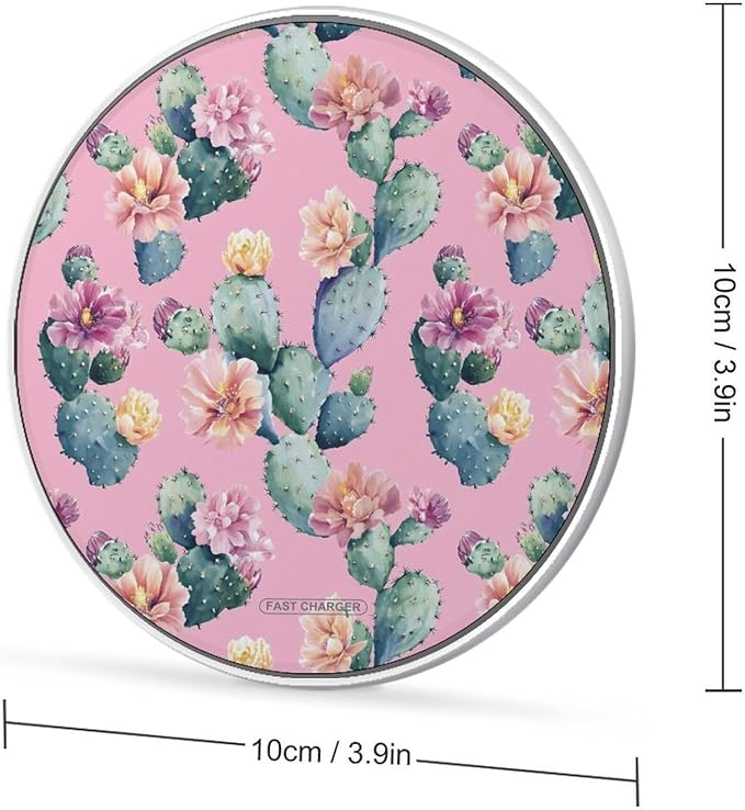 Cactus and Flowers Wireless Charger Anti-Slip Wireless Charging Pad Slim Charger Mat for Men Women