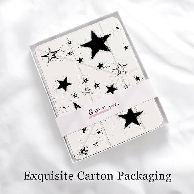 Cute Y2K Black Star for iPad Pro 11 Inch Case (M5/M4) 2025/2024 with Pencil Holder Auto Sleep/Wake White Leather Acrylic Back Detachable Cover