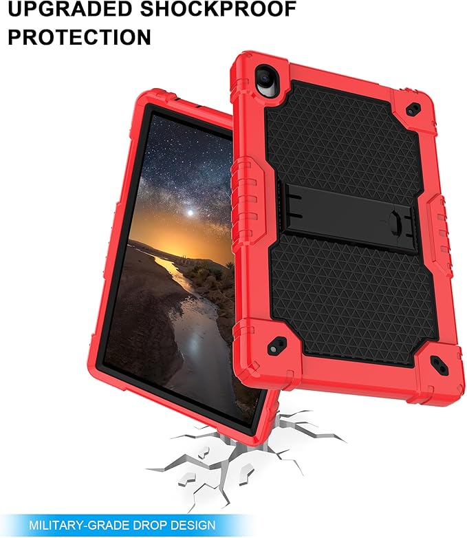 Deomoil for Urao C107/Jeazans OC101/C107 10.1 inch Tablet Hybird Case with Stand with 2 PCS Screen Protector for HiGrace C107/ZOFYWNAS C107/Freeski C107/Pswarfd 10.1 inch Tablet (Red/Black)