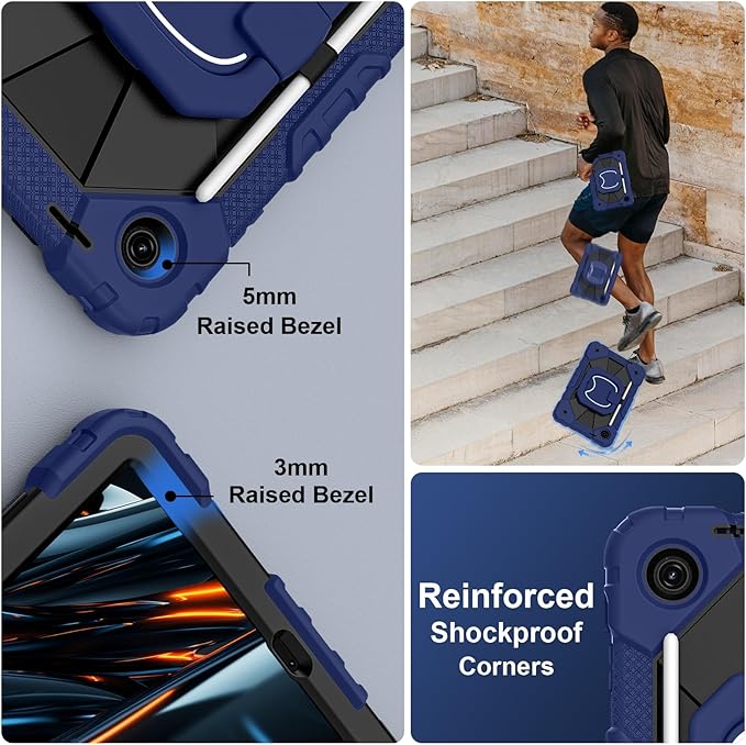 for T-Mobile Revvl Tab 2 Case 10.1 Inch 2025 Shockproof Cover for Revvl Tab 2 5G Tablet Case Kids with 360° Rotating Handle Stand Pen Holder Shoulder Strap Navy Black