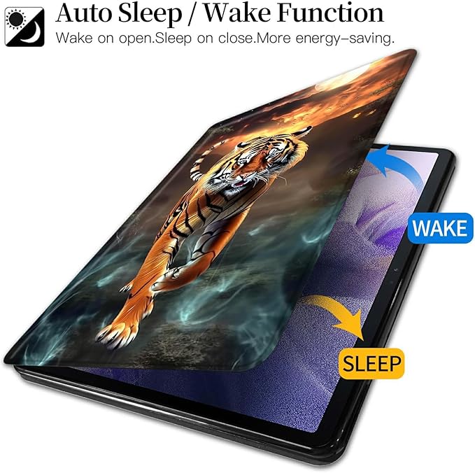 Case for Kindle Fire HD 10 Tablet (5th/7th/9th Generation2015/2017/2019 Release) Tiger Theme 360 Degree Rotating Stand Protective Cover with Auto Sleep/Wake for HD 10 Tablet