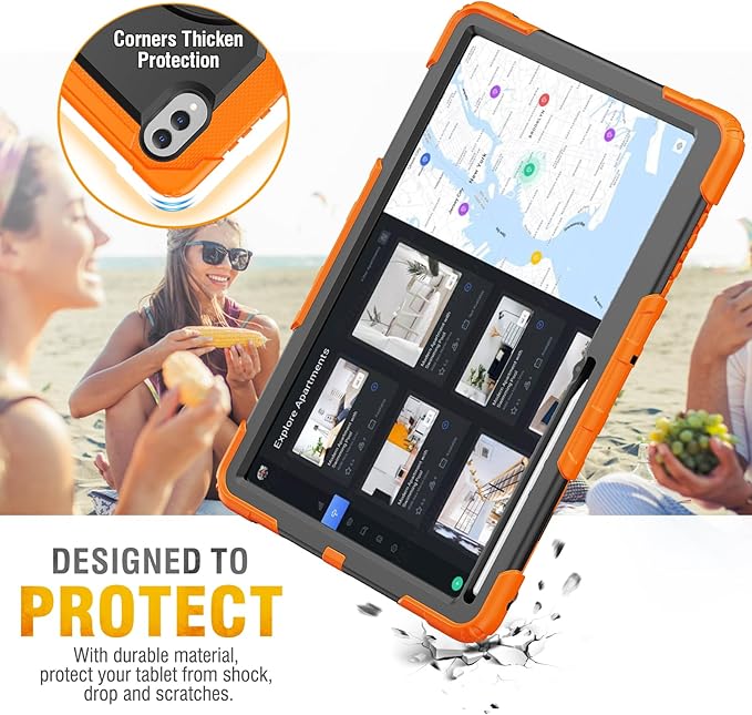 HXCASEAC Case for Samsung Galaxy Tab S11 Ultra 14.6 Inch 2025 Heavy Duty Shockproof with Screen Protector/Hand Strap/S Pen Holder for Samsung Galaxy S11 Ultra Tablet Case SM-X930 SM-X936B Orange