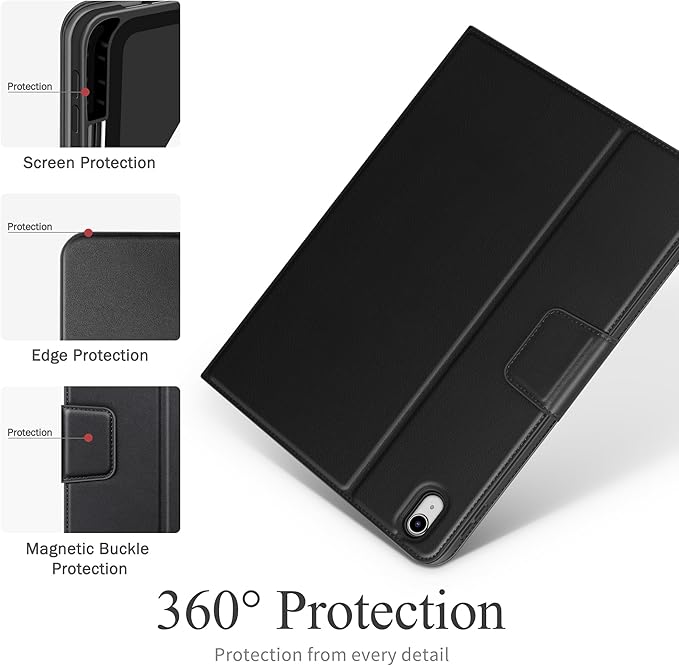auaua Case for iPad (A16) 11th Generation 11 Inch 2025 iPad 10th Generation 10.9 Inch 2022 with Pencil Holder and Pocket Typing Angle Muti-Stand Magnetic Closure Auto Sleep/Wake (Black)