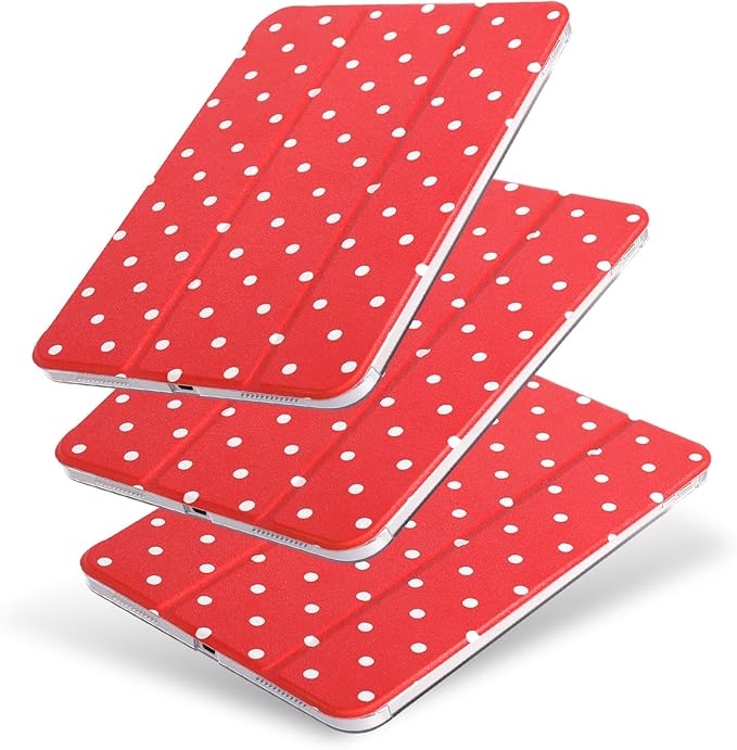 case for ipad 11th Generation11 Inch 2025 (A16 Chip) &amp 10th Gen 10.9 Inch 2022 - Slim Scratch-Resistant Hard PC Translucent Back Shell Smart Cover Wake/Sleep Functionred White Polka dot
