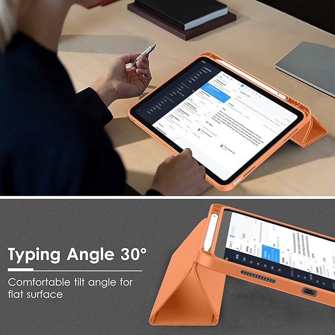 Case for iPad (A16) 11 Inch 2025/iPad 10th Generation 10.9 Inch 2022 Slim Trifold Stand Protective Cover with Pencil Holder and Soft TPU BackSupport Auto Sleep/Wake (New Orange)