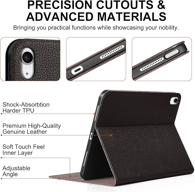 Genuine Leather Case for iPad 11th Gen 11 (2025/A16) &amp 10th Gen 10.9 (2022) | Slim Protective Cover with Adjustable Stand Auto Wake/Sleep Premium Leather | Dark Brown