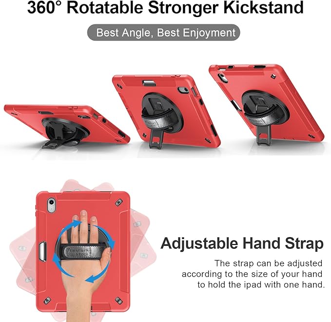 Case for iPad (A16) 11th/10th Generation Case: Protective Cover for iPad 11th Gen 11 Inch 2025 &amp10th Gen 10.9 2022 with Screen Protector- Stand- Shoulder Strap- Handle- Pencil Holder-Red