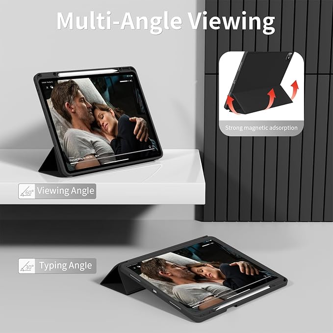 for iPad Pro 13 inch Case (M5/M4) 2025/2024 Slim Protective Cover with Pencil Holder Soft TPU Back Cover Trifold Stand Auto Wake/Sleep A2925 A2926 A3007 A3362 A3359 (Black)