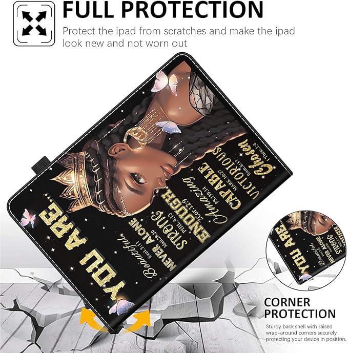 Case for Amazon Fire HD 10 Tablet (9th/7th/5th Generation2019/2017/2015 Release) Multi-Angle Smart Stand Cover Auto Sleep/WakeAfrican Americans Women Black Queen with Butterflies