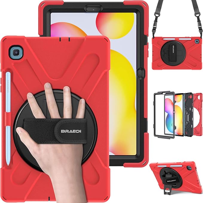 BRAECN for Samsung Galaxy Tab S6 lite Case 10.4 inch 2024/2022Rugged Shockproof Case with 360 Rotating Hand Strap&ampKickstand Shoulder Strap S Pen Holder for Samsung Galaxy Tab S6 Lite Tablet