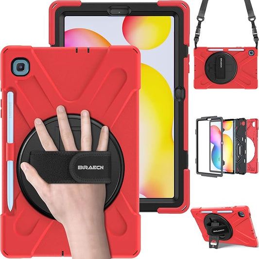 BRAECN for Samsung Galaxy Tab S6 lite Case 10.4 inch 2024/2022Rugged Shockproof Case with 360 Rotating Hand Strap&ampKickstand Shoulder Strap S Pen Holder for Samsung Galaxy Tab S6 Lite Tablet