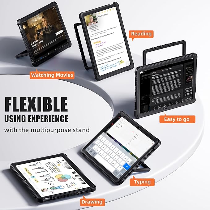 Akkerds for iPad A16 case 11th Generation 11 Inch 2025 - for iPad 10th Generation case 10.9 Inch 2022 with Pencil Holder - Screen Protector and Kickstand - Heavy Duty Rugged Protective Cover - Black