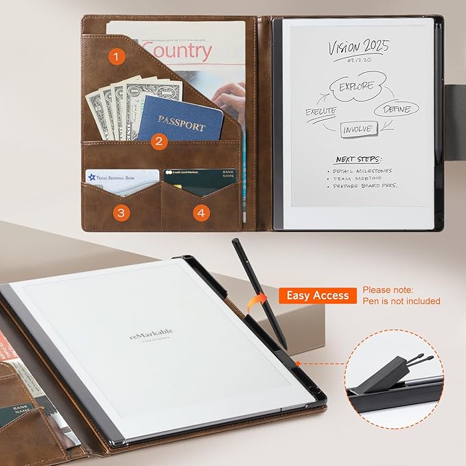 CoBak Premium PU Leather Case for 10.3 Remarkable 2 Tablet (2020) - Folder Design Slim Hard Shell with Pen Holder Brown Leather