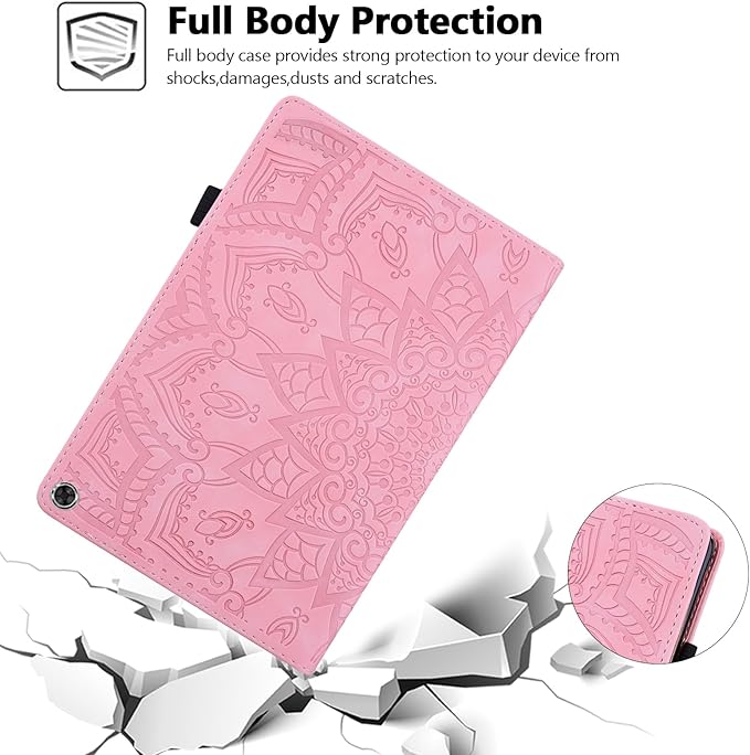 Case for Amazon Fire Max 11 (2023) Techcircle Stylish Mandala Embossed PU Leather Folio Stand Soft TPU Back Cover Slim Lightweight Elastic Band Protective Case with Pen Holder &amp Card Slots Pink